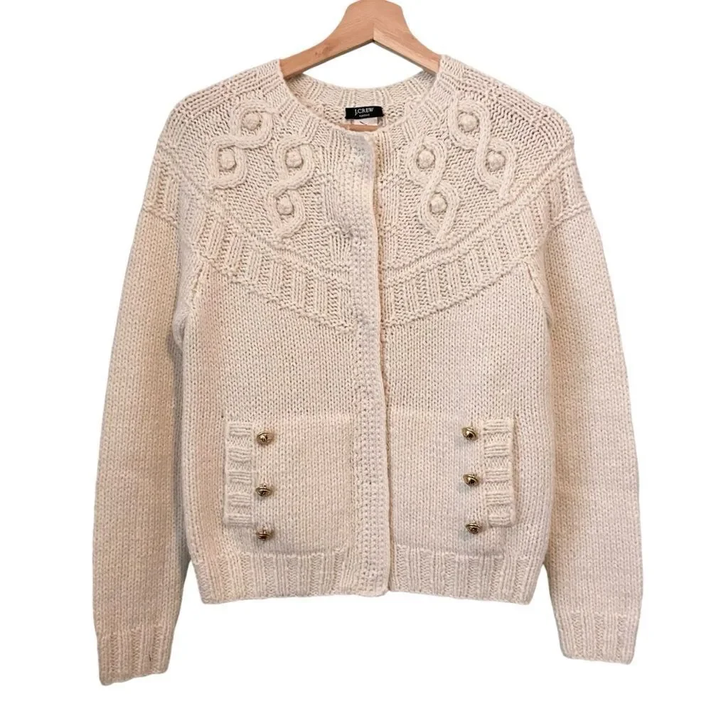 J. Crew Hand Knit Cardigan Sweater with Front Pockets with Gold Accent in Small